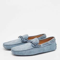 Pre Owned Tod's Blue Nubuck Leather Gommino Slip On Loafers Size 45