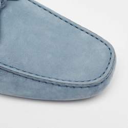 Pre Owned Tod's Blue Nubuck Leather Gommino Slip On Loafers Size 45