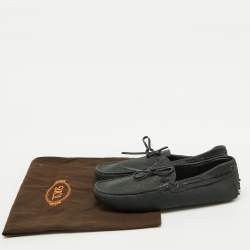 Tod's Dark Grey Leather Gommino Bow Slip On Loafers Size 39.5