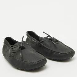 Tod's Dark Grey Leather Gommino Bow Slip On Loafers Size 39.5