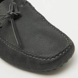 Tod's Dark Grey Leather Gommino Bow Slip On Loafers Size 39.5