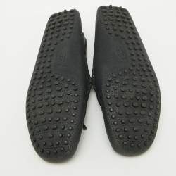 Tod's Dark Grey Leather Gommino Bow Slip On Loafers Size 39.5