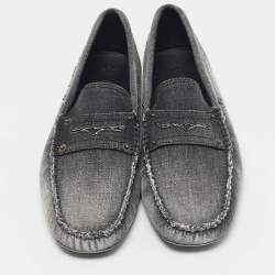 Tod's Dark Grey Denim Slip Penny Loafers Size 41