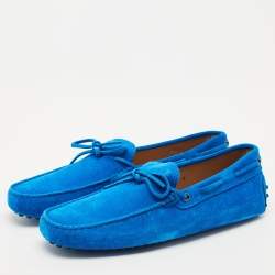 Tod's Blue Suede Gommino Driver Loafers Size 43