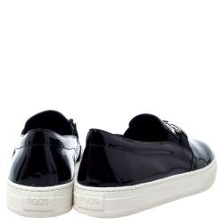 Pre Owned Tod's Black Patent Leather Sportivo Maxi Crystal Double T Slip On Sneakers Size 40