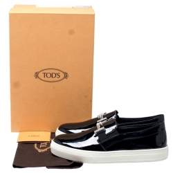 Pre Owned Tod's Black Patent Leather Sportivo Maxi Crystal Double T Slip On Sneakers Size 40