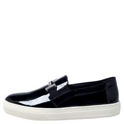 Pre Owned Tod's Black Patent Leather Sportivo Maxi Crystal Double T Slip On Sneakers Size 40