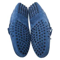 Pre Owned Tod's for Ferrari Blue Suede Bow Loafers Size 44.5