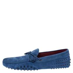Pre Owned Tod's for Ferrari Blue Suede Bow Loafers Size 44.5