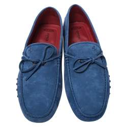 Pre Owned Tod's for Ferrari Blue Suede Bow Loafers Size 44.5