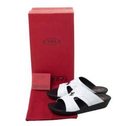 Pre Owned صندل سلايد تودز فور فيراري إصدار محدود بنعل سميك جلد أبيض مقاس 39.5
