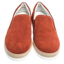 Tod's Red Suede Leather Slip On Espadrille Sneakers Size 42