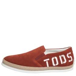 Tod's Red Suede Leather Slip On Espadrille Sneakers Size 42