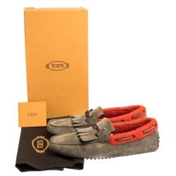 Pre Owned Tod's Beige/Orange Suede And Shearling Trim Double T Fringe Loafers Size 43