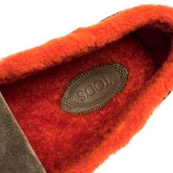 Pre Owned Tod's Beige/Orange Suede And Shearling Trim Double T Fringe Loafers Size 43