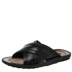 Tod's Black Leather Cross Strap Flat Sandals Size 41.5