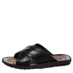 Tod's Black Leather Cross Strap Flat Sandals Size 41.5