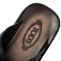 Tod's Black Leather Cross Strap Flat Sandals Size 41.5