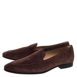 Pre Owned Tod's Brown Nubuck Leather Slip On Loafers Size 45.5