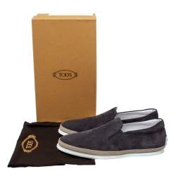 Pre Owned Tod's Grey Suede Leather Espadrille Slip On Loafers Size 45