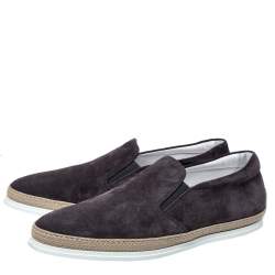 Pre Owned Tod's Grey Suede Leather Espadrille Slip On Loafers Size 45