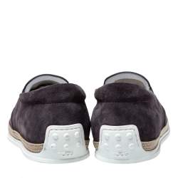 Pre Owned Tod's Grey Suede Leather Espadrille Slip On Loafers Size 45