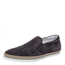 Pre Owned Tod's Grey Suede Leather Espadrille Slip On Loafers Size 44