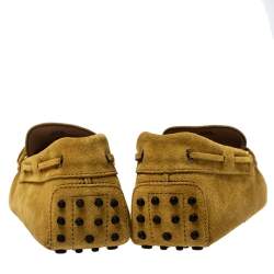 Pre Owned Tod's Yellow Suede Leather Bow Slip On Loafers Size 45