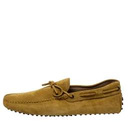 Pre Owned Tod's Yellow Suede Leather Bow Slip On Loafers Size 45