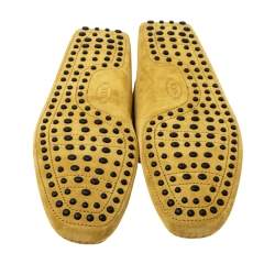 Pre Owned Tod's Yellow Suede Leather Bow Slip On Loafers Size 45