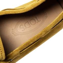 Pre Owned Tod's Yellow Suede Leather Bow Slip On Loafers Size 45