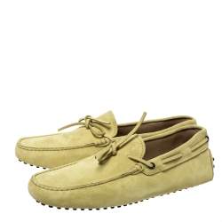 Pre Owned Tod's Light Yellow Suede Leather Bow Slip On Loafers Size 42.5