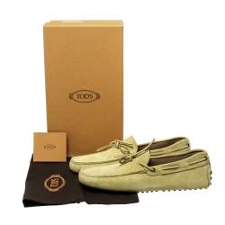 Pre Owned Tod's Light Yellow Suede Leather Bow Slip On Loafers Size 42.5
