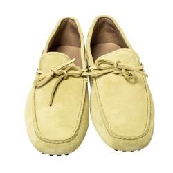 Pre Owned Tod's Light Yellow Suede Leather Bow Slip On Loafers Size 42.5