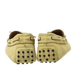 Pre Owned Tod's Light Yellow Suede Leather Bow Slip On Loafers Size 42.5