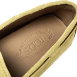 Pre Owned Tod's Light Yellow Suede Leather Bow Slip On Loafers Size 42.5