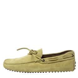 Pre Owned Tod's Light Yellow Suede Leather Bow Slip On Loafers Size 42.5