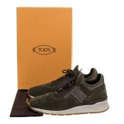 Pre Owned Tod's Green Suede Leather And Fabric Low Top Sneakers Size 42