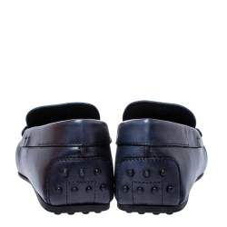 Pre Owned Tod's Blue Leather Double T Slip On Loafers Size 45