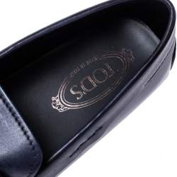 Pre Owned Tod's Blue Leather Double T Slip On Loafers Size 45