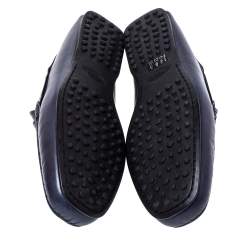Pre Owned Tod's Blue Leather Double T Slip On Loafers Size 45