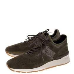 Pre Owned حذاء رياضي تودز منخفض من أعلى قماش وجلد سويدي أخضر مقاس 44.5