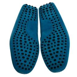 مملوكة مسبقًا Tod's Blue Suede Leather Bow Slip On Loafers Size 41.5