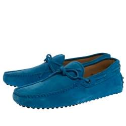 مملوكة مسبقًا Tod's Blue Suede Leather Bow Slip On Loafers Size 41.5