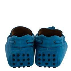 مملوكة مسبقًا Tod's Blue Suede Leather Bow Slip On Loafers Size 41.5
