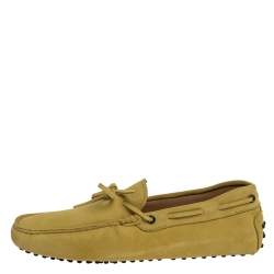 Pre Owned Tod's Yellow Suede Leather Bow Slip On Loafers Size 42
