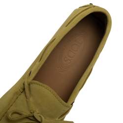 Pre Owned Tod's Yellow Suede Leather Bow Slip On Loafers Size 42