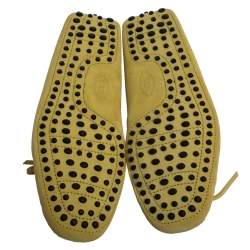 Pre Owned Tod's Yellow Suede Leather Bow Slip On Loafers Size 42