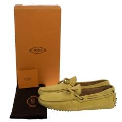 Pre Owned Tod's Yellow Suede Leather Bow Slip On Loafers Size 42