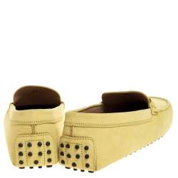 Pre Owned Tod's Yellow Suede Leather Double T Slip On Loafers Size 44.5 